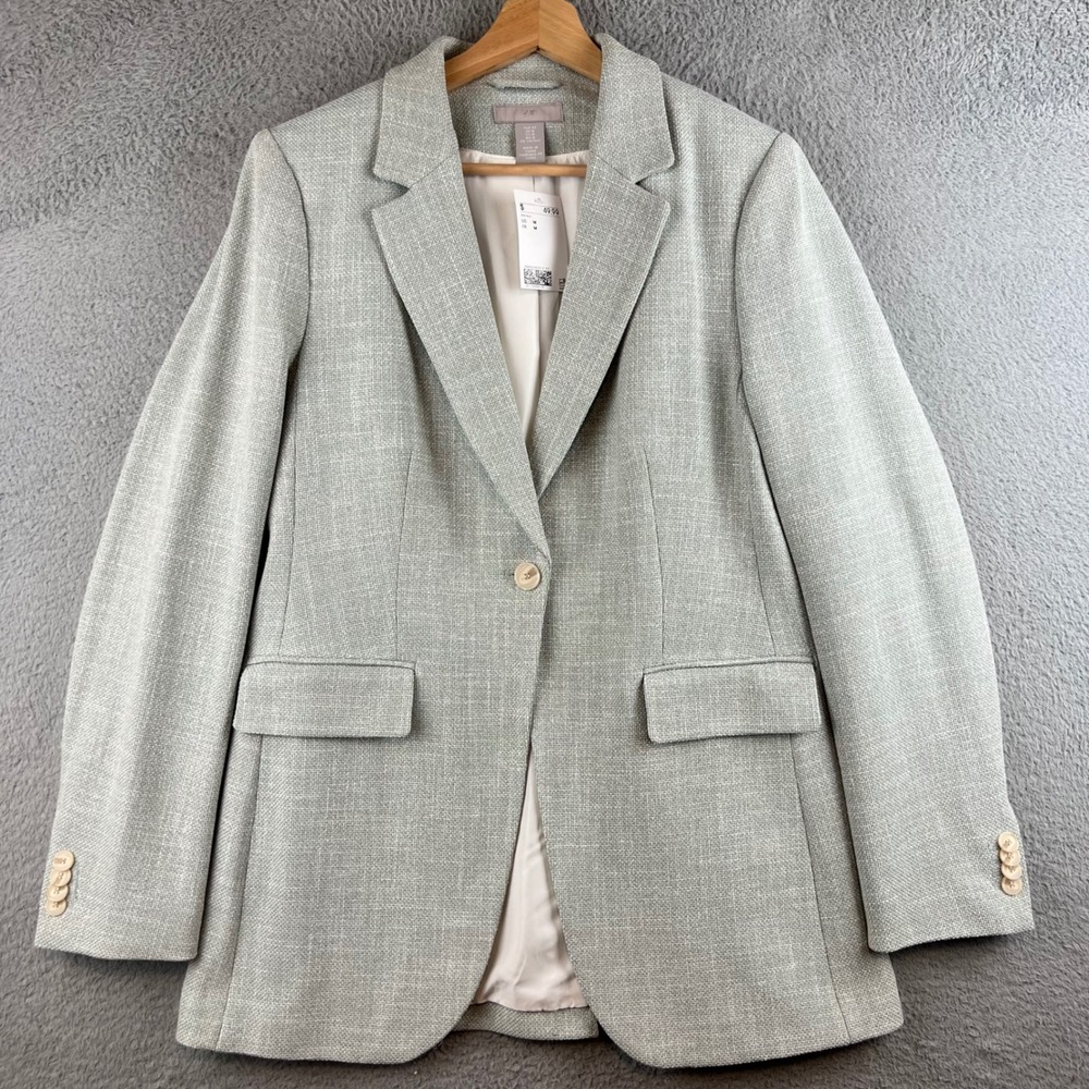 NEW HM Womens Light Green Textured Single Button Blazer Jacket Size M